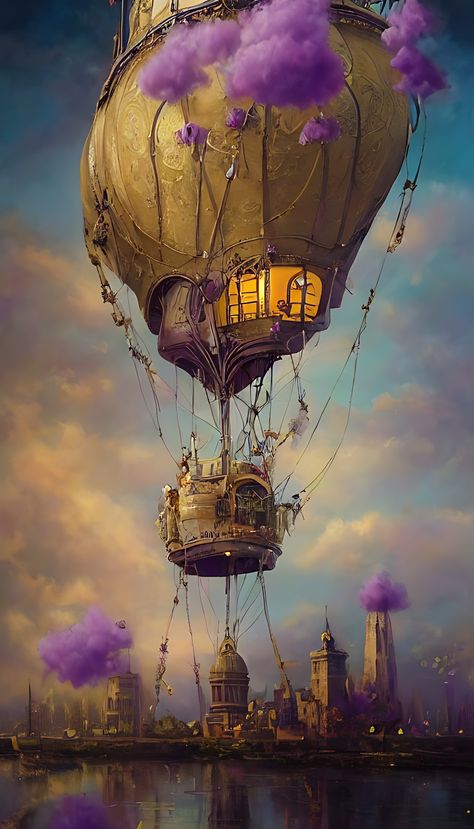 Fantasy airship moored on a domed city building, air balloon #digitalart #tartaria Steampunk Wallpaper, Hot Air Balloons Art, Steampunk Illustration, Balloon House, Steampunk Artwork, Steampunk Airship, Art Fantasy, Steampunk Art, Fantasy Adventure