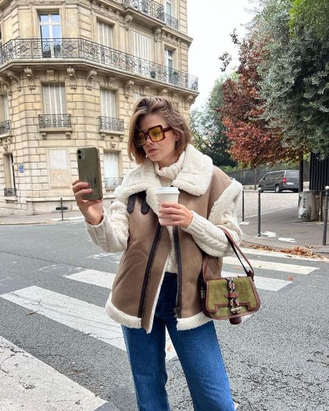 Elodie Romy, Cold Wear, Cozy Winter Fashion, Winter Coat Outfits, Outfit Zara, Shearling Vest, Zara Outfit, Bon Weekend, Winter Trends