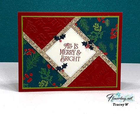 Strip Cards Christmas, Stampin Up Stylish Christmas, Stampin Up Cards Newest, Fancy Christmas Cards, Fractured Cards, Strip Cards, Patchwork Cards, Walk In The Forest, Christmas Card Sayings