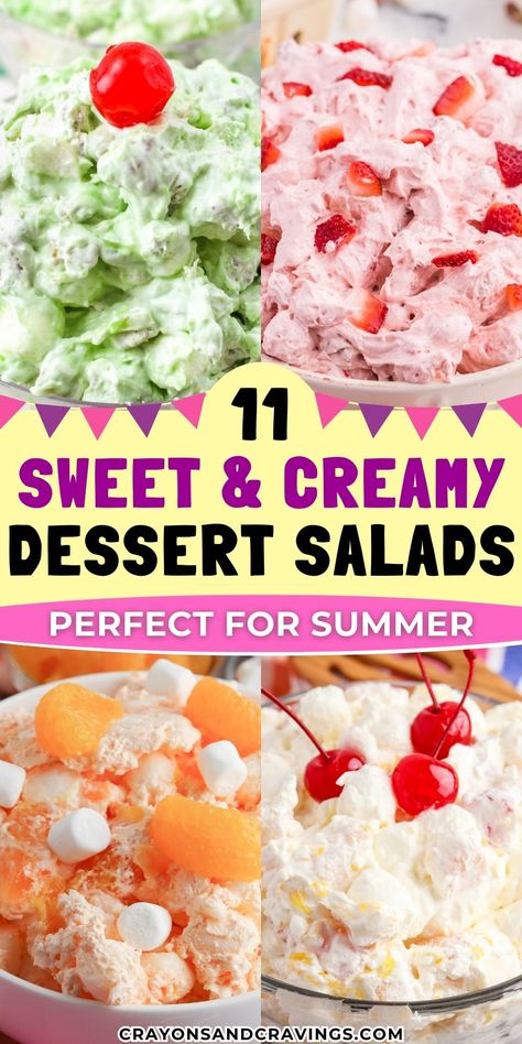 Summer Flavors Desserts, Dessert For Summer Party, Quick And Easy Summer Dessert Recipes, Marshmallow Fluff Salad, Cold Summer Desserts, Summer Deserts Ideas, Fruit Desserts For Parties, Summer Treats Desserts, Light Desserts Easy