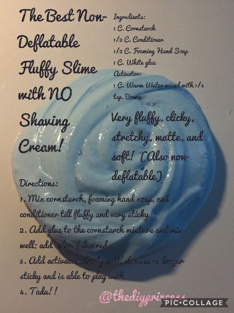 The best non-deflatable fluffy slime with NO shaving cream!! Slime Recipe Without Shaving Cream, Slime Recipe No Shaving Cream, How To Make Fluffy Slime Without Shaving Cream, Fluffy Slime Without Shaving Cream, Easy Slime Recipe 2 Ingredients, Slim Ideas, Slime Without Shaving Cream, Shaving Cream Recipe, Bored Activities