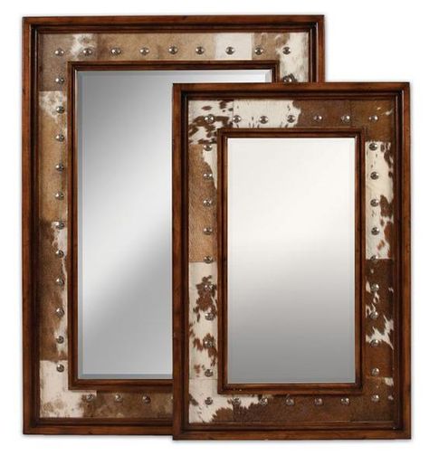 Cowhide Mirror, Hide Furniture, Western Mirror, Cowhide Decor, Western Living Room, Cowhide Furniture, Ranch House Decor, Leather Mirror, Ranch Decor