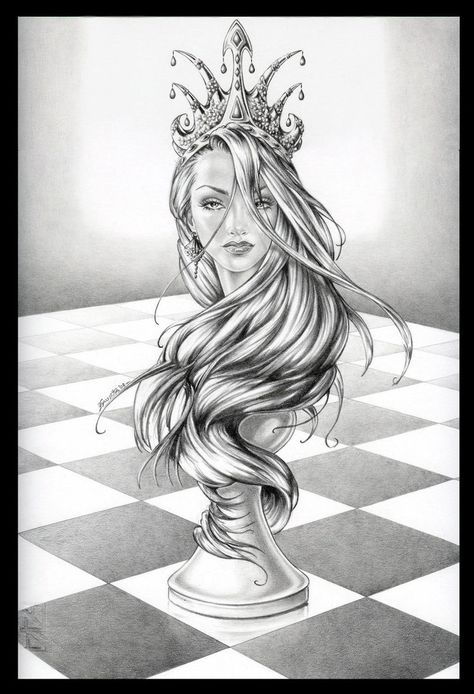 Member: bulletheadbilly - Chess.com Queen Chess Piece Tattoo, Chess Drawing, Fairytale Drawings, Chess Piece Tattoo, Chess Tattoo, Gotik Tattoo, Queen Of Hearts Tattoo, Illustrator Work, Pencils Drawings