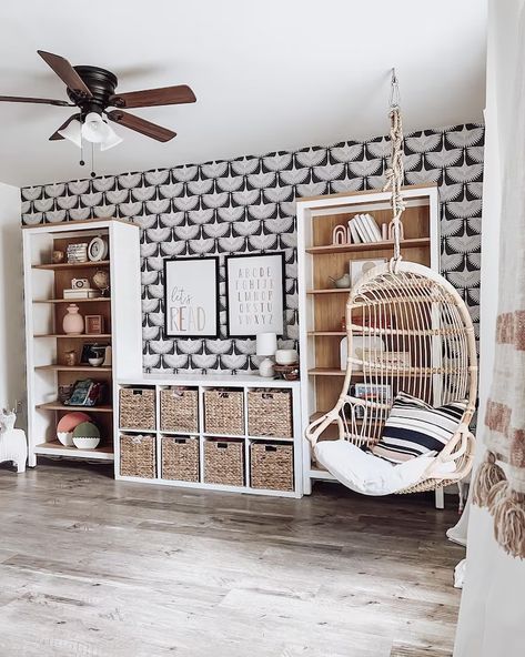 Inspiration gallery - IKEA Sides Of Fireplace, Hemnes Bookcase, Organize A Playroom, Playroom On A Budget, Entrance Idea, Rustic Shelving, Playroom Shelves, Playing Room, Kallax Shelf Unit