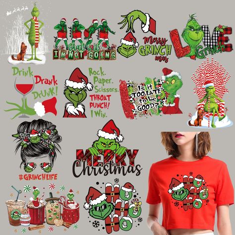 PRICES MAY VARY. 🎄Unique Christmas Green Fur Monster Design:Christmas heat transfer patches are Grinch themed pattern, simple and funky that will never go out of date, can go well with different styles of clothes, cute and classic patterns can increase the Christmas atmosphere and make you and your family and friends feel the joy of Christmas. 🎄Material Safety : The Christmas iron on transfers stickers are made of heat transfer vinyl, which is reliable, not easy to fade, deform or break, the p Christmas Iron On Transfers, Christmas Transfers, Grinch Party, Heat Transfer Paper, Grinch Christmas Decorations, Xmas Outfits, Green Fur, Christmas T Shirt Design, Christmas Grinch