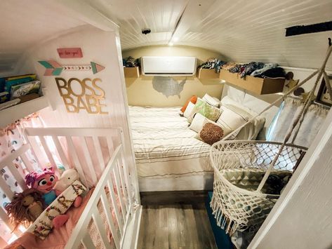 Bus life | Ian ➕ Hannah (@hanzian_bus) posted on Instagram • May 25, 2020 at 9:44pm UTC Skoolie Bedroom, Hanging Bassinet, Ikea Sinks, Bed Lifts, Tiny Home On Wheels, Bus Living, Home On Wheels, Bus Life, Pink Curtains