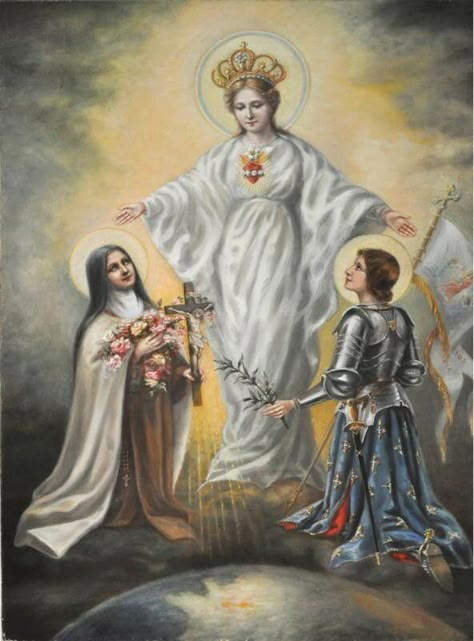 St Therese of Lisieux and St Joan of Arc Santa Joana D'arc, Saints Prayers, Carmelite Saints, Saint Joan Of Arc, St Teresa, Jeanne D'arc, St Joan, Saint Teresa, St Therese Of Lisieux