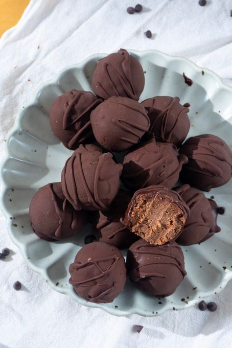 Chocolate Chickpea Tahini Truffles – No Bake, Vegan, GF - BeExtraVegant Chickpea Truffles, Chickpea Tahini, Truffles No Bake, Vegan Truffles, Vegan Chocolate Bars, Vegan Dark Chocolate, Healthy Treat, Chocolate Drizzle, Chocolate Muffins