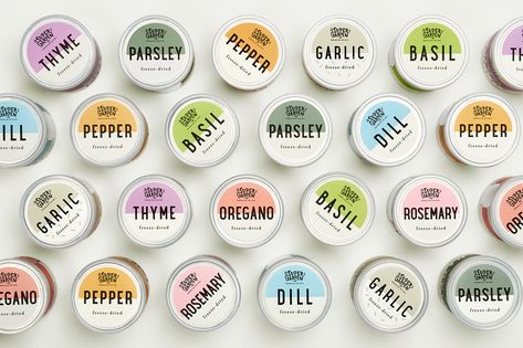 Names Of Spices, Spices Packaging, Ice Cream Packaging, Dried Peppers, Jar Packaging, Spice Labels, Drying Dill, Sticker Label, Food Packaging Design