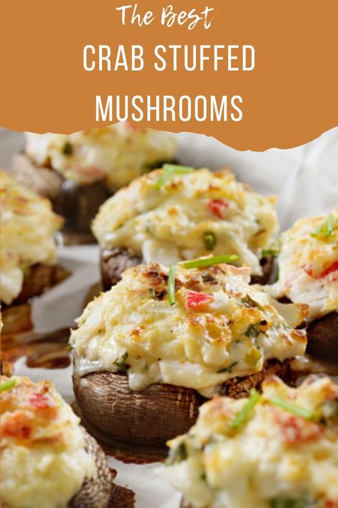 These quick and easy mushroom caps are filled with flaked crab, cream cheese, garlic, and parmesan and baking before serving, making them perfect for your holiday entertaining. Crab Stuffed Mushroom Caps, Stuffed Mushrooms Cream Cheese, Mushroom Cap Recipes, Crab Stuffed Mushrooms, Cheese Stuffed Mushrooms, Mushroom Caps, Crab Stuffed, Stuffed Mushroom, Party Dishes