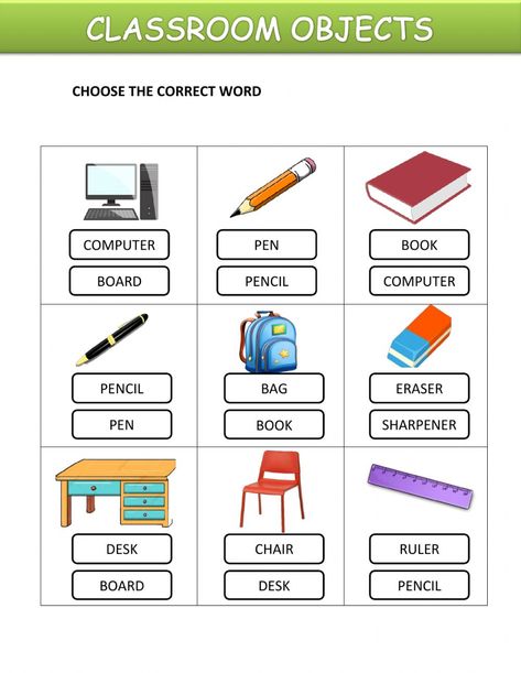 School supplies interactive exercise for 1ST. You can do the exercises online or download the worksheet as pdf. School Supplies Activities For Kids, Classroom Objects Activities, School Objects Activities, Classroom Objects Worksheet, School Objects Worksheet, School Objects, Classroom Objects, Worksheet Preschool, School Suplies