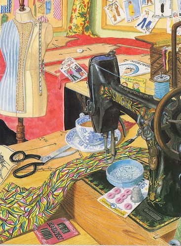 Love this image, at least three projects going at once. Now there's a true seamstress! Sewing Clipart, Old Sewing Machines, Antique Sewing Machines, Sew Ins, Vintage Sewing Machine, Vintage Sewing Machines, Rhinestone Art, Images Vintage, Diamond Embroidery