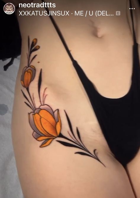 Symmetrical Hip Tattoos Women, Under Belly Tattoo, Pelvic Tattoo Hip, Epic Tattoos, Side Hip Tattoos, Bum Tattoo, Nouveau Tattoo, Owl Designs, Wicked Tattoos