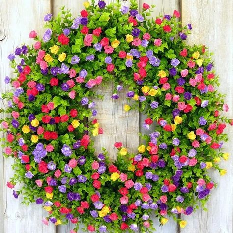 PRICES MAY VARY. 🌿【Farmhouse Colorful Cottage Wreath】This beautiful eye-catching wreath with pink, purple, and yellow buttercups, and a lot of eucalyptus greenery will look bright and lovely on your front door. This is such a lovely addition to my home. I love how it makes my front entryway so springlike and welcoming! For the cookie-cutter garland, this is a novel feature. 💐【Application】Wreath can be used indoor or outdoor, Hang it above your fireplace, on your front door, or on a living room Farmhouse Colorful, Spring Summer Wreath, Colorful Cottage, Cottage Wreath, Feuille Eucalyptus, Circle Of Friends, Artificial Wreath, Arte Floral, Beautiful Wreath