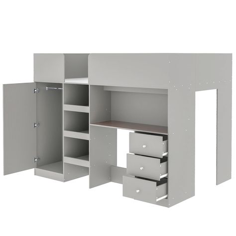 Wardrobe Desk, Full Size Loft Bed, Grey Bed, Grey Bedding, Built In Wardrobe, Furniture Outlet, Furniture Outlet Stores, Outlet Store, Desk Storage