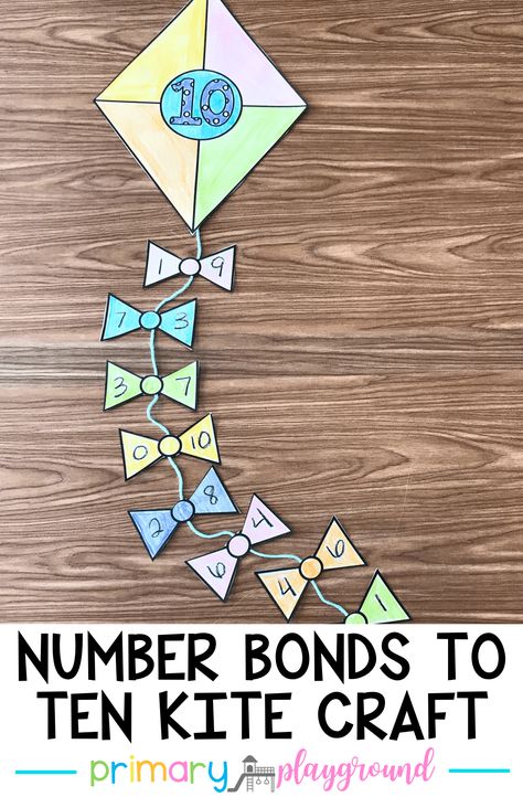 Practice number bonds with this cute kite craft that is perfect for spring with pre-k and kindergarten kids! Number Bonds To 5, Number Bond Games, Number Bond Activities, Math Craftivity, Math Art Projects, Number Bonds To 10, Kites Craft, Year 1 Maths, Math Night