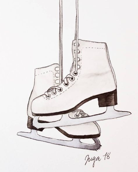 . Ice Skating Tattoo Ideas, Ice Skating Drawing Easy, Ice Skating Sketch, Ice Skating Sketch Art, Ice Skate Drawing, Ice Skating Watercolor, Ice Skating Cartoon, Ice Drawing, Skate Tattoo