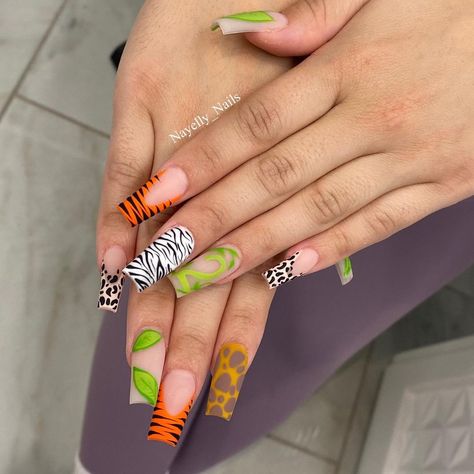 NAYELLY_NAILS ❁ on Instagram: “Safari theme nails for her sons 2nd birthday 🐯🦁🦒🦓🐆 @valentinobeautypure Classic Nude @valentinobeautypure Gel polishes Use code: Nayelly10” Safari Theme Nails, Nails Almond French Tip, Nails Long French Tip, Nails Coffin French Tip, Design French Tip Nails, Coffin Nails French Tip, French Tip Nails Long, Coffin French Tip Nails, Nayelly Nails