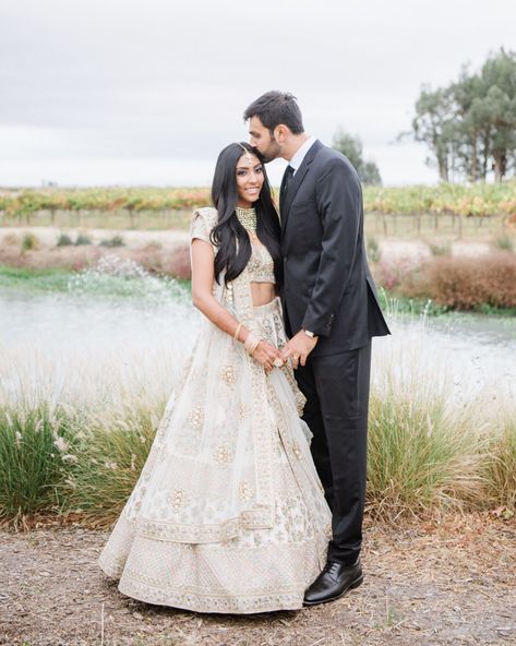 Potted plants, olive trees, and blush and gold tones brought this San Francisco couple's Indian-American ceremony to life. #Wedding #Bride #WeddingDress #Inspiration #WeddingIdeas #Summer #Spring #Natural #WeddingColors | Martha Stewart Weddings - A Plant-Filled Indian Wedding in Sonoma, California Indian American Weddings, Martha Weddings, Indian American, Sonoma California, Indian Fusion Wedding, Big Fat Indian Wedding, Bride Photography, Olive Trees, American Wedding