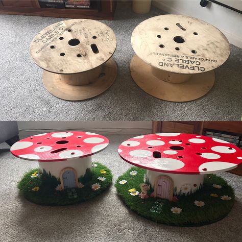 Cable Reel Ideas For Kids, Reading Garden, Cable Reel, Pencil Organizer, Fairy Garden Designs, Luau Birthday, Fairy Garden Houses, School Garden, Ideas Minecraft