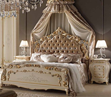 king size bed Luxury Bedroom Sets, Royal Bed, Royal Bedroom, Fancy Bedroom, Large Headboard, Cama King Size, Cama King, King Bedroom Sets, Bedroom Sets Queen