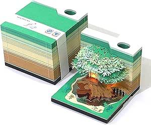 KALWEL 3D Calendar 2025 - Tree House with Lights, Tear Away Calendar, 3D Memo Pad, Time Piece Calendar 2025, Tearable Sticky Notes Paper Carving Desktop Sculpture Ornaments (Green) 3d Calendar, Notes Paper, Paper Carving, Desk Calendars, Memo Pad, Note Paper, Sticky Notes, Tree House, Shopping List