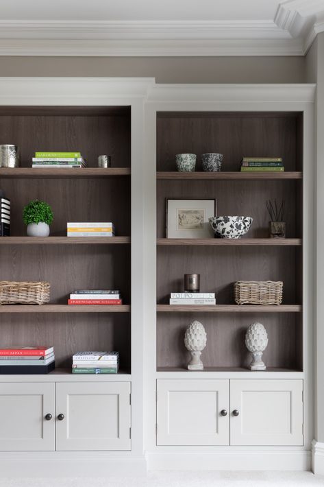 Polished Nickel Kitchen, Humphrey Munson, Grey Kitchen Island, Shelves Design, Built In Shelves Living Room, Living Room Wall Units, Wall Shelves Design, Cabinetry Design, Media Unit