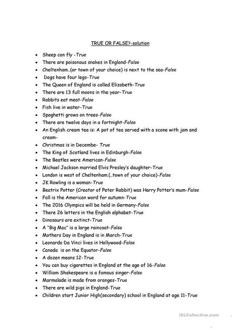 True or False questions - English ESL Worksheets for distance learning and physical classrooms True Or False Questions For Kids, True Or False Questions And Answers, Transition Games, True Questions, Quizzes And Answers, Question And Answer Games, Pub Quizzes, General Knowledge Quiz Questions, True Or False Questions