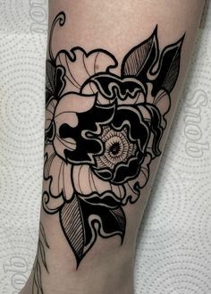 Dark Magnolia Tattoo, Symmetrical Floral Back Tattoo, Neo Traditional Sleeve Black, Black Work Floral Tattoo, Front Of Forearm Tattoo, Traditional Black Tattoo Sleeve, Geometric Traditional Tattoo, Black Work Flower Tattoo, Around The Knee Tattoos