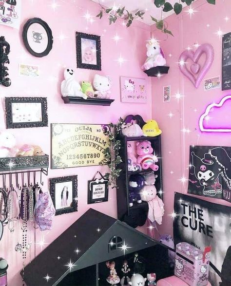 Pastel Goth Bedroom Ideas, Day Bed Room, Goth Room Ideas, Cozy Kitchen Ideas, Pastel Goth Room, Goth Bedroom Ideas, Garage Door Ideas, Pastel Goth Decor, Door Decor Ideas