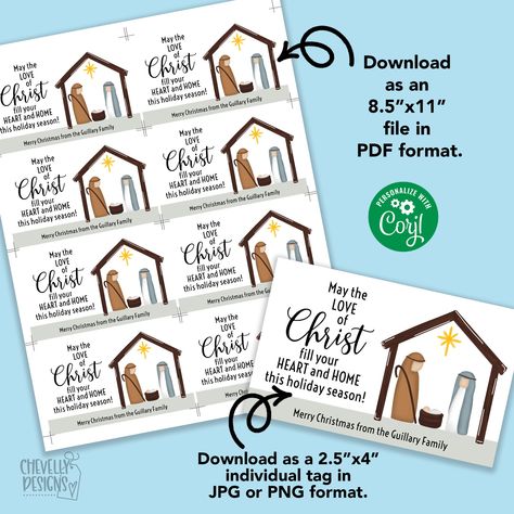 EDITABLE - Love of Christ Christmas Nativity Gift Tags - Printable Dig – Chevelly Designs Church Volunteer Appreciation Gifts, Christ Centered Christmas Gifts, Lds Christmas Gifts, Relief Society Christmas Gifts, Primary Christmas Gifts, Christmas Primary, Relief Society Christmas, Printable Nativity, Lds Christmas