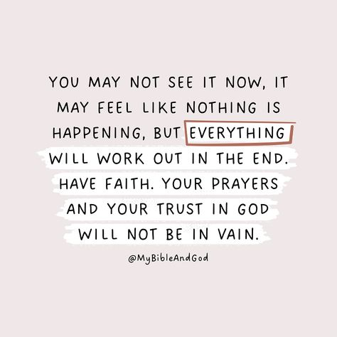 Have faith and trust in God’s plan, even when you can’t see immediate results or feel like nothing is happening. 1. God’s timing is not our timing: Things may not happen on our schedule, but God is working behind the scenes. 2. Faith is required: Trust God, even when you can’t see the outcome. 3. God is sovereign: He has a plan, and it will unfold in His perfect timing. 4. Your prayers are heard: God is listening, and your prayers are not going unanswered. 5. Trust is key: Your trust in ... God Puts People In Your Life, God Is Up To Something Quotes, When Good Things Happen Quotes, Don’t Worry Trust God, Only God Is Perfect, If God Is All You Have, Quotes Of God Faith, Positive Faith Quotes, Gods Not Done With You