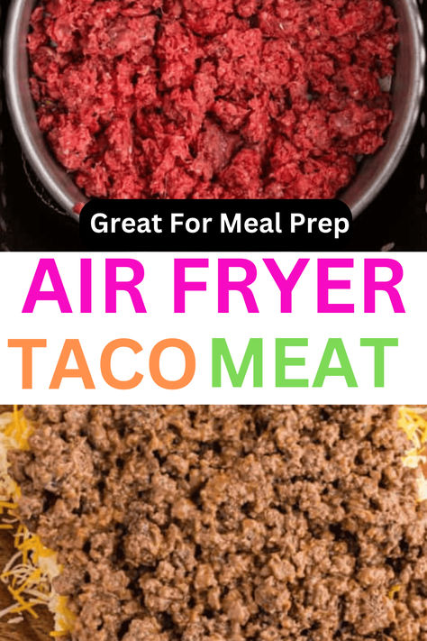 Can you air fry taco meat? Absolutely! This air fryer ground beef recipe cooks in just 5 minutes and creates the perfect filling for delicious air fryer taco meat bowls! Beef In Air Fryer, Meat Bowls, Beef Taco Seasoning, Fried Tacos, Ground Beef Recipe, Taco Meat Recipes, Air Fryer Recipe, Air Fryer Healthy, Beef Recipe