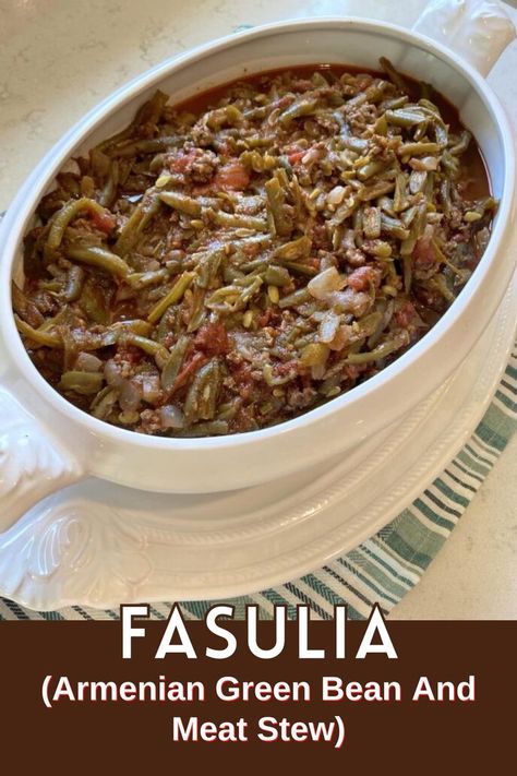 fasulia recipe Assyrian Food, Green Beans Tomatoes, فاصوليا خضراء, Meat Stew, Chayote Squash, Armenian Food, Armenian Recipes, Kidney Bean, Frozen Green Beans