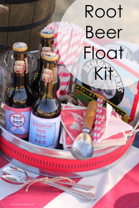 FREE printable labels to make your own Root Beer Float Kit! This would make the perfect Father's Day gift! Creative Gift Baskets, Raffle Baskets, Beer Float, Root Beer Float, Labels Printables Free, Great Gifts For Dad, Christmas Gift Basket, Printable Labels, Nap Time