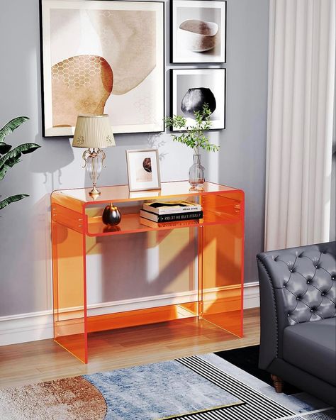 solaround Acrylic Desk Laptop Workstation Study Table Home Office Console Table Entrance Table Decor (Orange) Acrylic Table Aesthetic, Office Console Table, Orange Console Table, Office Console, Perspex Console Table, Plexiglass Side Table, Colorful Acrylic Side Table, Amber Acrylic Side Table, Entrance Table Decor