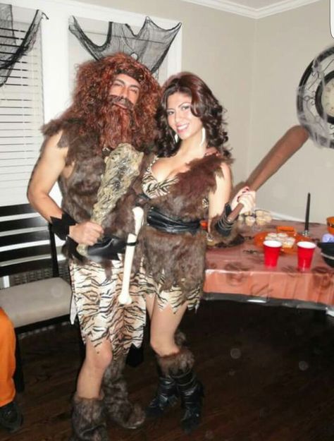 Caveman and cave woman couples costumes Caveman Couple Costume, Cave Woman Costume Diy, Cavemen Costumes, Diy Caveman Costume, Cave Man Costume, Caveman Party, Caveman Costume, Cave Woman, Cro Magnon