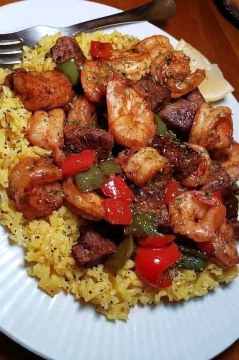 Ina Garten Recipes | Jerk Steak & Shrimp over Yellow Rice 😍 | Facebook Yellow Rice With Shrimp, Jerk Steak And Shrimp Over Yellow Rice, Jerk Steak And Shrimp, Jerk Steak, Beef Tri Tip, Yellow Rice Recipes, Steak Shrimp, Jerk Shrimp, Complete Meals