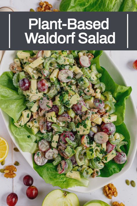 This whole food plant-based Waldorf Salad is the vegan version of the classic recipe. Using a homemade mayo without oil, this salad is the healthy and delicious twist. #plantbasedideas #healthy #plantbasedrecipeshealthy #veganlifestyle #plantbasedeating #healthyplantbased #eating #plantbaseddinner #plantbaseddinnereasy #glutenfreeplantbasedrecipes #plantbased #glutenfree #vegan #recipes #easy #vegan #plantbased Salt Free Recipes, Waldorf Salad Recipe, Plant Based Recipes Dinner, Waldorf Salad, Homemade Mayo, Plant Based Diet Recipes, Plant Based Dinner, Easy Vegan Dinner, Chili Recipe Easy