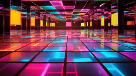 Disco style dance floor in an indoor dance hall. Colorful night club floor. stock photos Neon Night Club, Disco Dance Floor, Disco Floor, Disco Stage, Style Dance, Music Project, Disco Club, Disco Style, Floor Texture