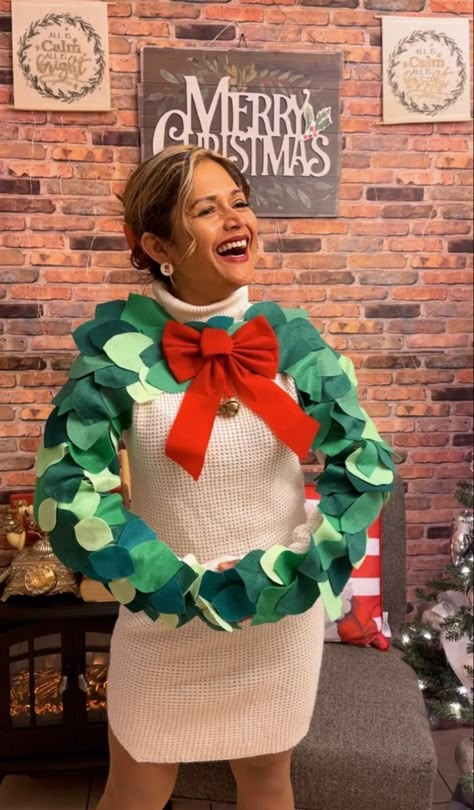 Tacky Sweater Diy, 12 Days Of Christmas Costumes, Adult Diy Halloween Costumes, Ugly Sweater Photo Booth, Christmas Dress Diy, Christmas Jumper Ideas, Christmas Character Costumes, Ugly Christmas Sweater Diy Funny, Funny Christmas Costumes