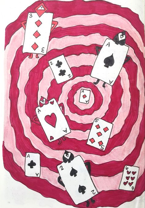 Deck Of Card Painting Ideas Aesthetic, Queen Of Hearts Card Drawing, Painting Playing Cards Ideas Aesthetic, Things To Paint On Playing Cards, Queen Of Hearts Design, Queen Card Painting, Queen Of Hearts Drawing, Queen Of Hearts Theme, Queen Of Hearts Painting