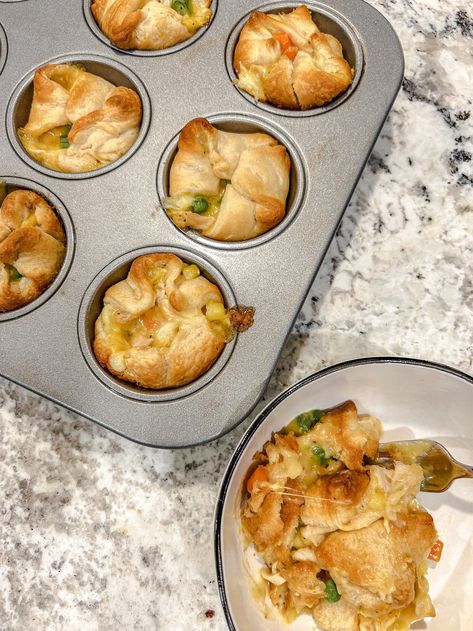 Muffin Tin Chicken Pot Pies — 2hungrydaughters Turkey Pot Pie Muffin Tin, Muffin Pan Recipes Dinner, Mini Chicken Pot Pie Muffins, Chicken Pot Pie Muffin Cups, Chicken Pot Pie Cups, Muffin Tin Chicken Pot Pie, Chicken Pot Pie Muffins, Puff Pastry Chicken, Muffin Pan Recipes