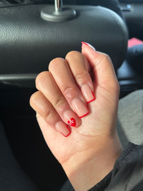 Red Heart With Eyes, Red Heart Nails, Heart With Eyes, Eyes Nails, Lines On Nails, Short Nail, Heart Nails, Nude Nails, Christmas Nails