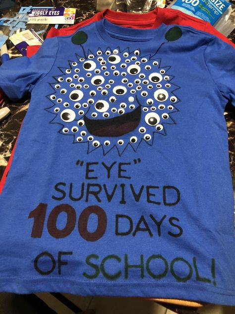 100 Day Eyeball Shirt, 100 Day Of School Ideas Shirts, 100th Day Of School Shirts Googly Eyes, 100 Th Day Of School Shirt Boys, 100 Shirt 100th Day, 100 School Day Shirt Ideas, 100 Days Of School Project Kindergartens Shirt, Ideas For 100th Day Of School Shirts, 100 Days Of School Board Ideas