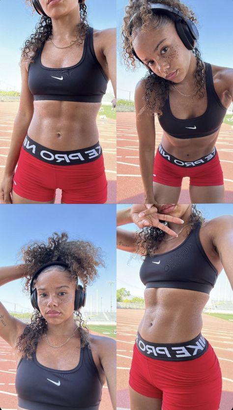 Cute Boxing Outfits, Track Aesthetic Black Women, Track Athlete Aesthetic, Track Media Day Poses, Bisexual Outfits Aesthetic, Track Body Goals, Track And Field Outfits, Track And Field Aesthetic, Cute Running Outfit