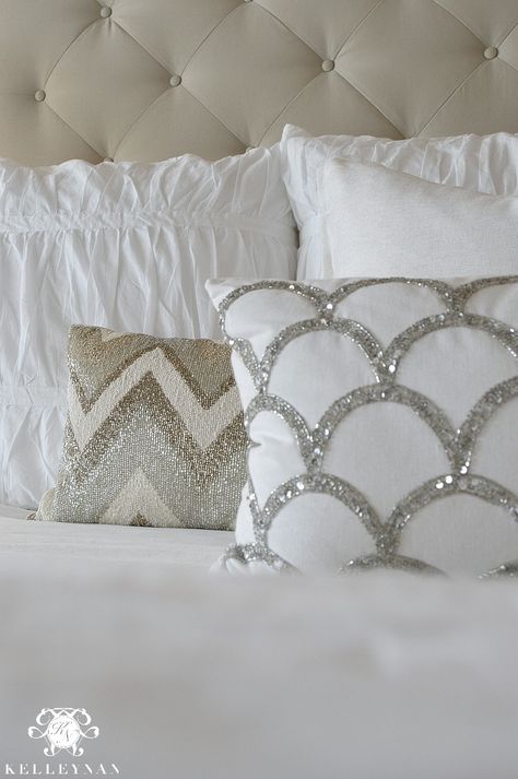 Neutral Beaded Bedding and Pillows Bed Setting, Bedding And Pillows, Embellished Pillows, Bed Cover Design, Designer Bed Sheets, Wedding Cushion, Neutral Bedroom Decor, Beaded Pillow, Diy Room Decor For Teens