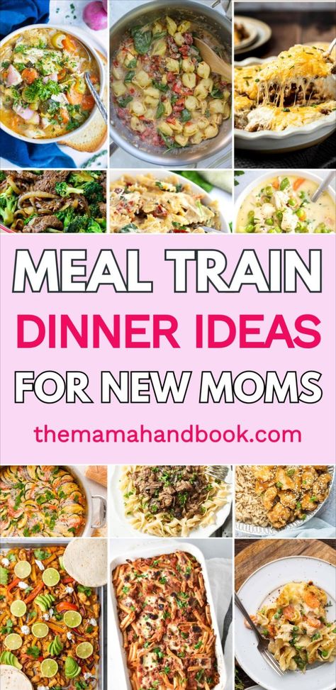 Looking for meal train recipes for new moms or a family? Here are healthy and easy new mom meals to bring comfort and nutrition. These are some of the best meal train recipes for families with a new baby. Check out this list of meal train dinner recipes and meal train ideas for a perfect dinner to give to a family. Meal Train Ideas Dinners, Meal Train Ideas, Recipes For New Moms, New Mom Meals, Meal Train, Mom Meals, Recipes For Families, Baby Check, Meal Train Recipes