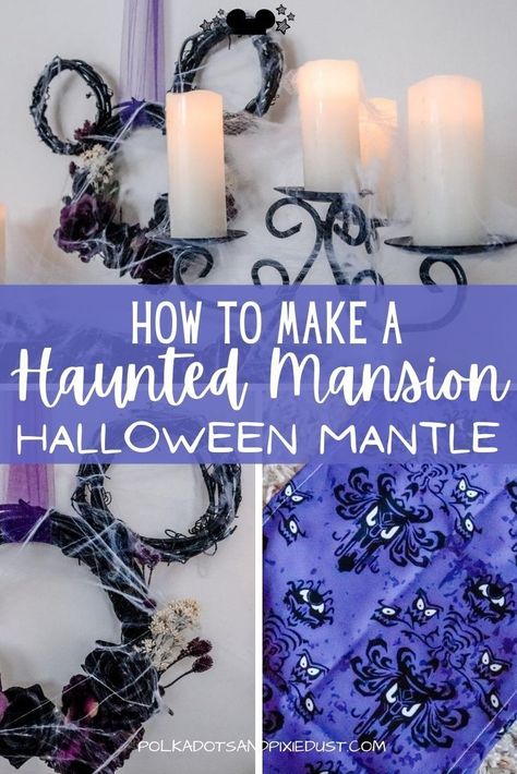 Haunted Mansion Themed Party Food, Haunted Mansion Mantle, Haunted Mansion Home Decor, Haunted Mansion Themed Halloween Decor, Disney Halloween Diy Decorations, Haunted Mansion Classroom Door, Haunted Mansion Crafts, Disney Halloween Crafts Diy, Haunted Mansion Halloween Decor Diy