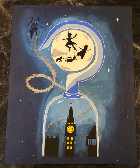 Peter Pan Drawing Ideas, Peter Pan Painting Ideas, Peter Pan Canvas Painting, Peter Pan Artwork, Disney Art Painting Easy, Disney Art Ideas, Disney Paintings Easy, Disney Painting Ideas, Peter Pan Crafts